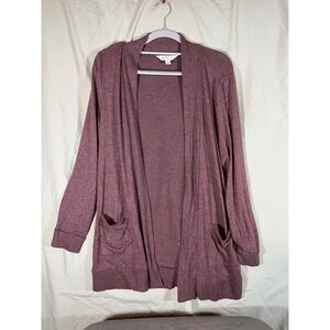 Market & Spruce Heathered Burgundy Open Front Cardigan Sweater XL